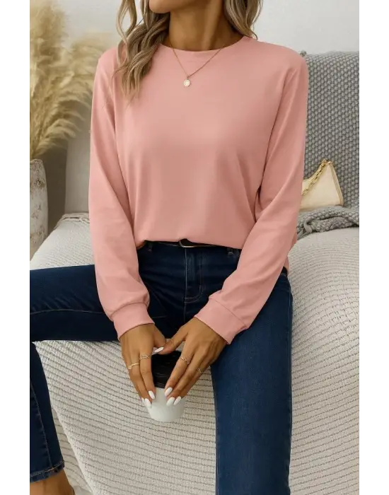 Kadın Uzun Kollu Bisiklet Yaka Viskon Bluz