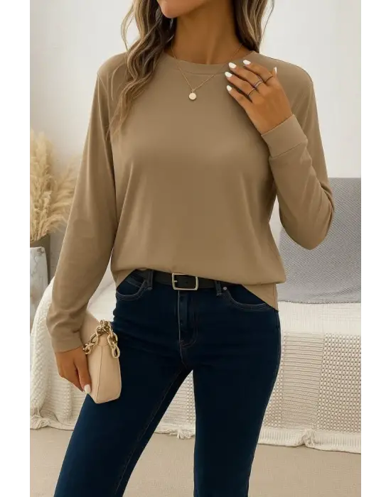 Kadın Uzun Kollu Bisiklet Yaka Viskon Bluz