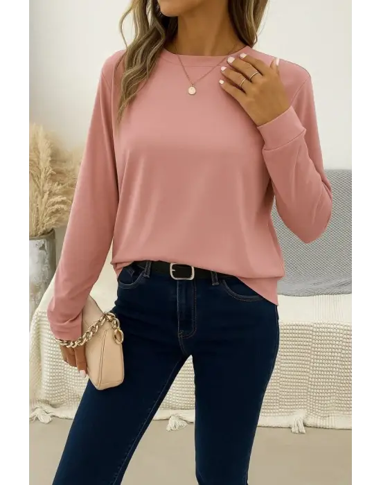 Kadın Uzun Kollu Bisiklet Yaka Viskon Bluz