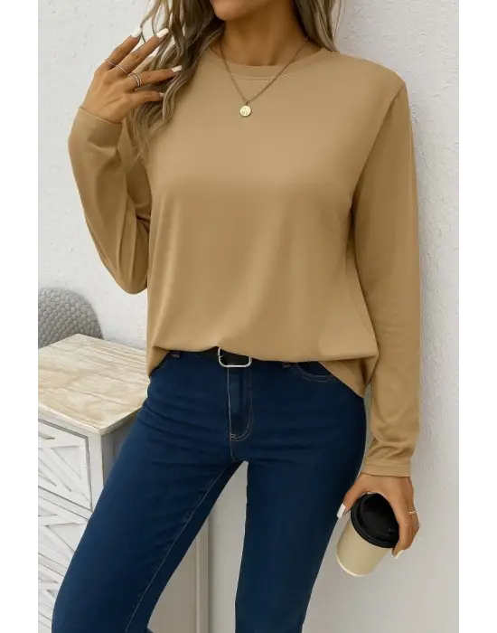 Kadın Uzun Kollu Bisiklet Yaka Viskon Bluz