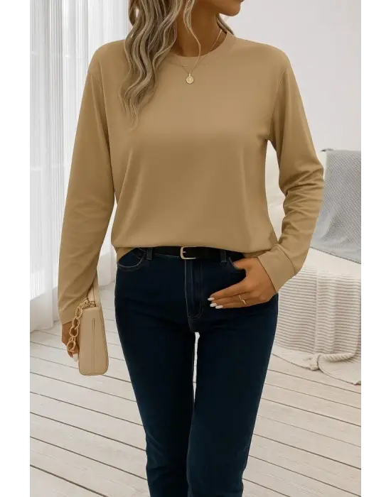 Kadın Uzun Kollu Bisiklet Yaka Viskon Bluz