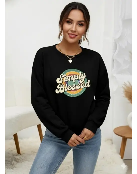 Kadın Uzun Kollu Bisiklet Yaka Viskon Iki Iplik Bluz