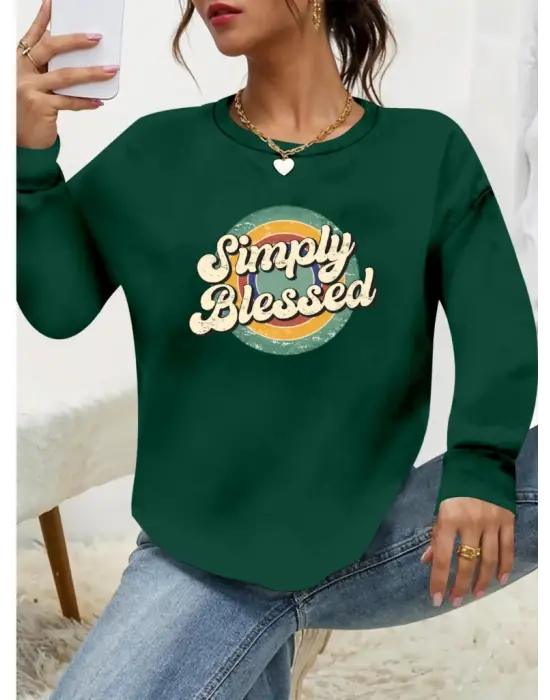 Kadın Uzun Kollu Bisiklet Yaka Viskon Iki Iplik Bluz