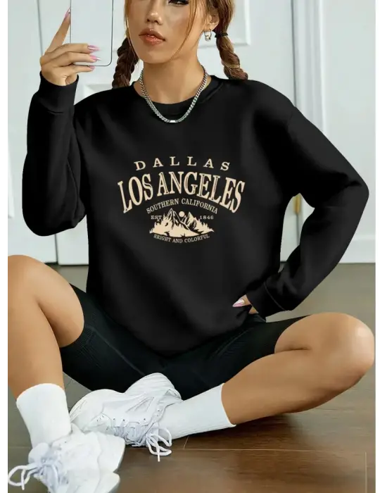 Kadın Uzun Kollu Bisiklet Yaka Viskon Iki Iplik Bluz