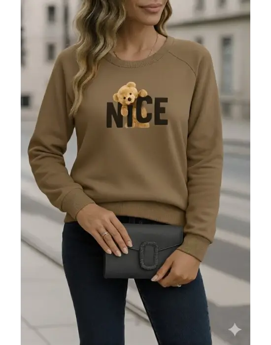 Kadın Uzun Kollu Bisiklet Yaka Viskon Iki Iplik Bluz