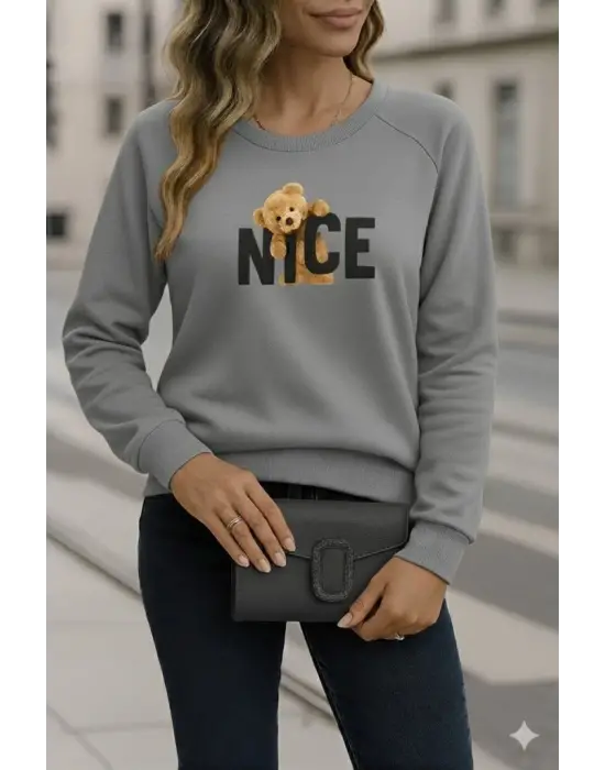 Kadın Uzun Kollu Bisiklet Yaka Viskon Iki Iplik Bluz