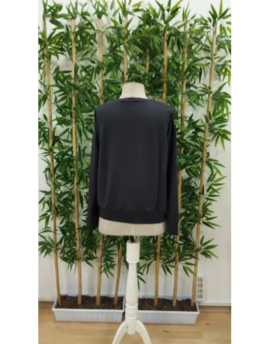 Kadın Uzun Kollu Bisiklet Yaka Viskon Iki Iplik Bluz