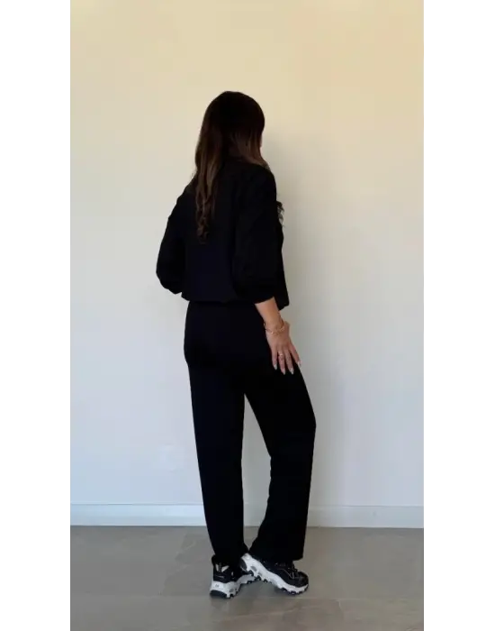 Modern Kadın Bisiklet Yaka Bluz ve Pantolon Takımı