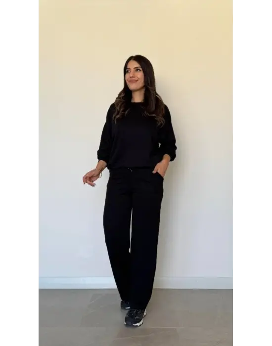 Modern Kadın Bisiklet Yaka Bluz ve Pantolon Takımı