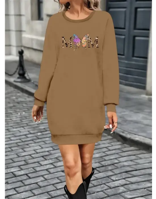 Omarı Uzun Kollu Viskon Elbise