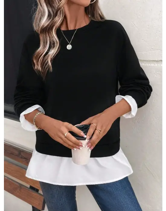 Modern Bisiklet Yaka Viskon Trikoton Bluz