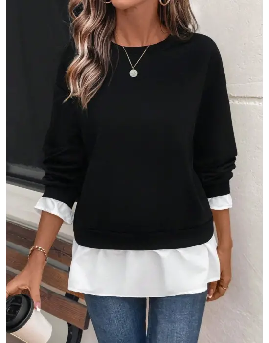 Modern Bisiklet Yaka Viskon Trikoton Bluz