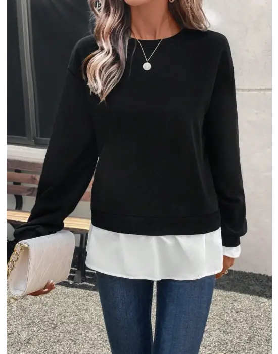 Modern Bisiklet Yaka Viskon Trikoton Bluz