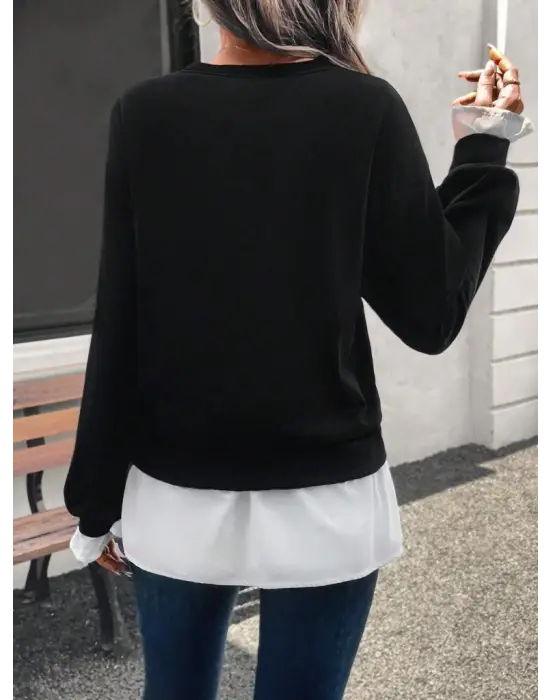 Modern Bisiklet Yaka Viskon Trikoton Bluz