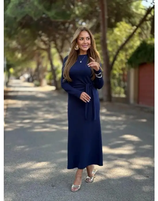 Trend Yandan Bağlamalı Uzun Modal Elbise