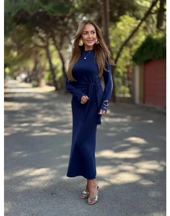 Trend Yandan Bağlamalı Uzun Modal Elbise