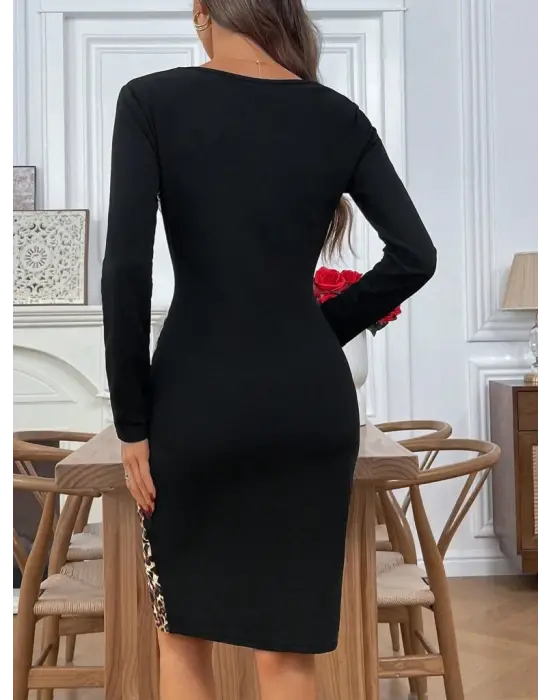 Trend Leopar Detaylı Mini Krep Elbise