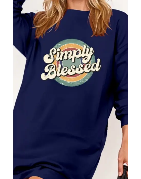 Kadın Uzun Kollu Bisiklet Yaka Yazılı Viskon Iki Iplik Elbise