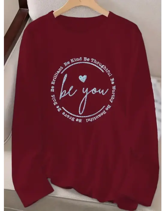 Kadın Uzun Kollu Bisiklet Yakabe Youdesenli Viskon Bluz