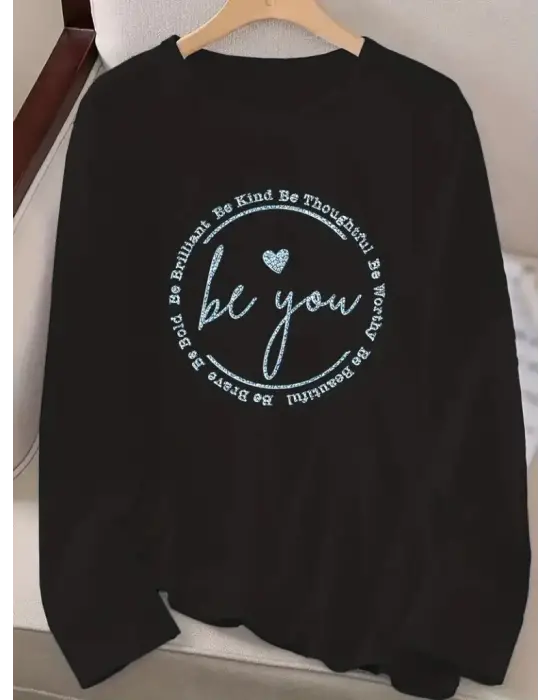 Kadın Uzun Kollu Bisiklet Yakabe Youdesenli Viskon Bluz