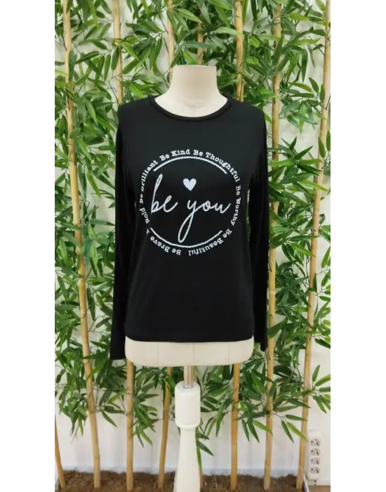 Kadın Uzun Kollu Bisiklet Yakabe Youdesenli Viskon Bluz