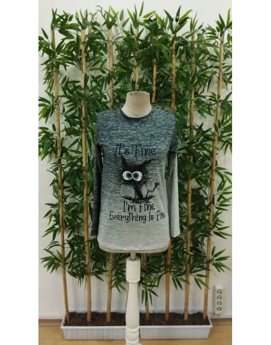 Kadın Uzun Kollu Bisiklet Yakalı Desenli Süprem Bluz