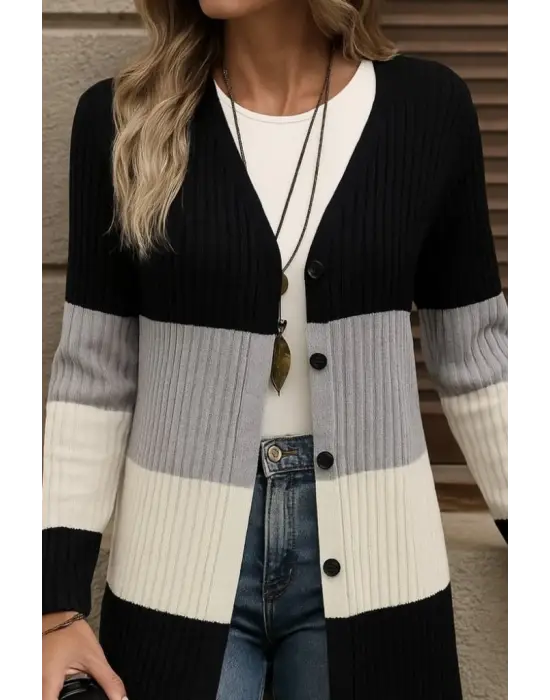 Kadın Uzun Kollu çok Renkli önden Düğmeli Uzun Ceket