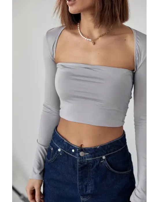 Omarı Modern Crop Bluz - Taş