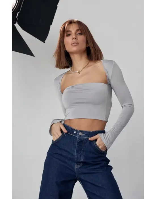 Omarı Modern Crop Bluz - Taş