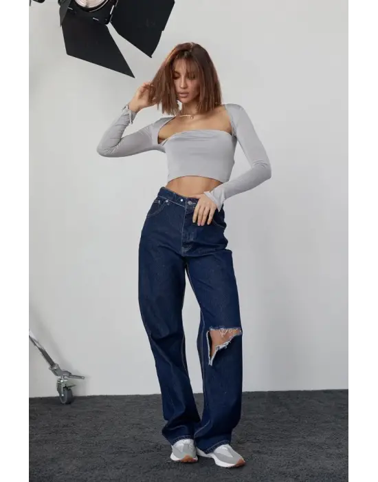 Omarı Modern Crop Bluz - Taş