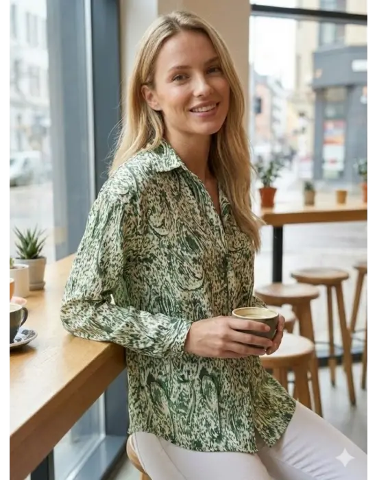 Göz Alıcı Dalgalı Desenli Kadın Gömlek