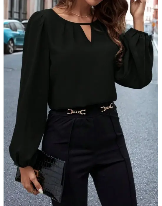 Kadın Uzun Kollu Damla Detaylı Ithal Krep Bluz