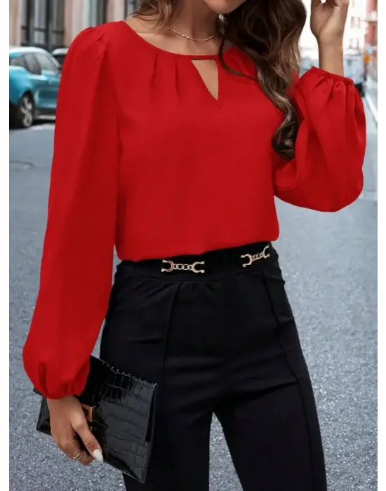 Kadın Uzun Kollu Damla Detaylı Ithal Krep Bluz