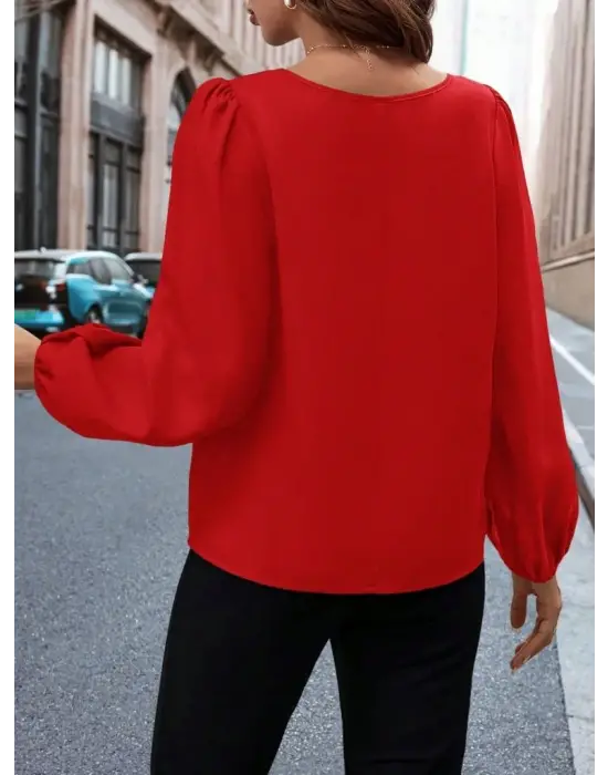 Kadın Uzun Kollu Damla Detaylı Ithal Krep Bluz