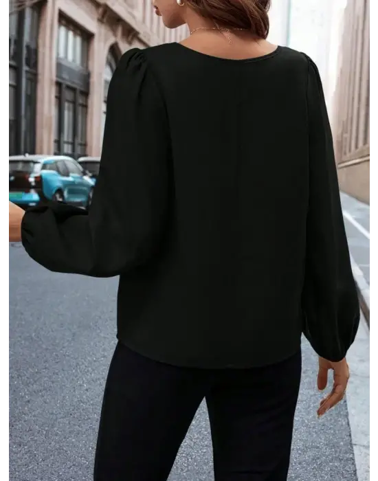 Kadın Uzun Kollu Damla Detaylı Ithal Krep Bluz