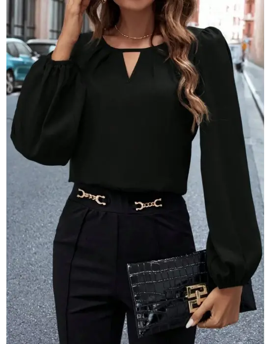 Kadın Uzun Kollu Damla Detaylı Ithal Krep Bluz