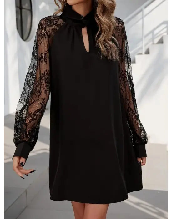 Kadın Uzun Kollu Damla Detaylı Sandy Mini Elbise