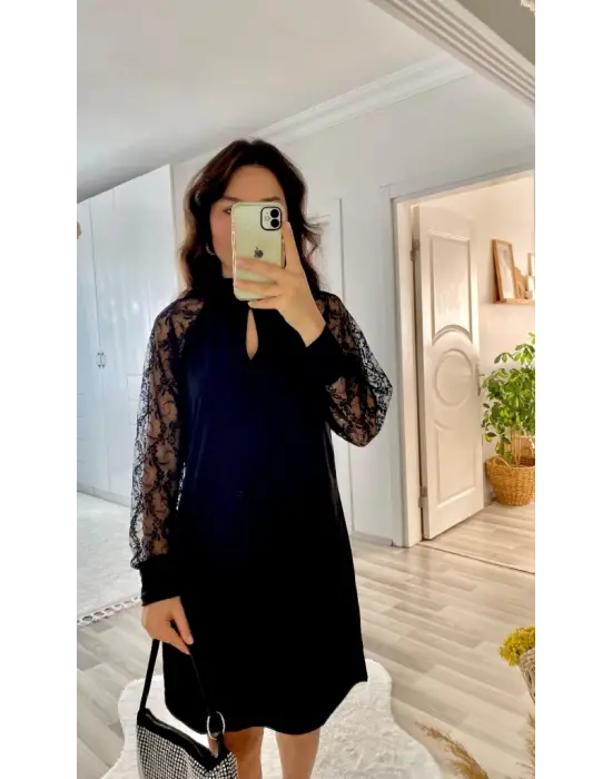 Kadın Uzun Kollu Damla Detaylı Sandy Mini Elbise