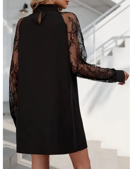 Kadın Uzun Kollu Damla Detaylı Sandy Mini Elbise