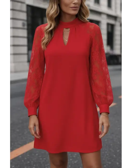 Kadın Uzun Kollu Damla Detaylı Sandy Mini Elbise