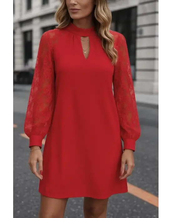 Kadın Uzun Kollu Damla Detaylı Sandy Mini Elbise