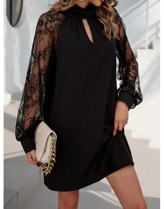 Kadın Uzun Kollu Damla Detaylı Sandy Mini Elbise