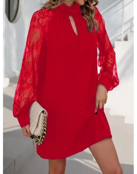 Kadın Uzun Kollu Damla Detaylı Sandy Mini Elbise