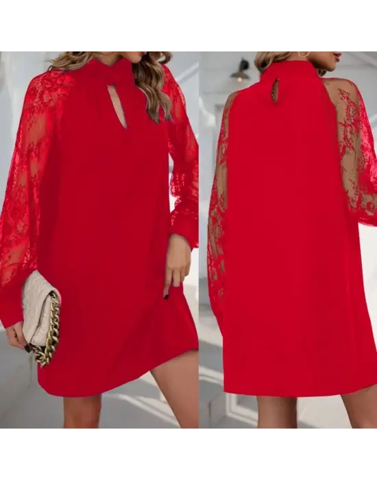 Kadın Uzun Kollu Damla Detaylı Sandy Mini Elbise