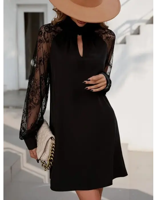 Kadın Uzun Kollu Damla Detaylı Sandy Mini Elbise