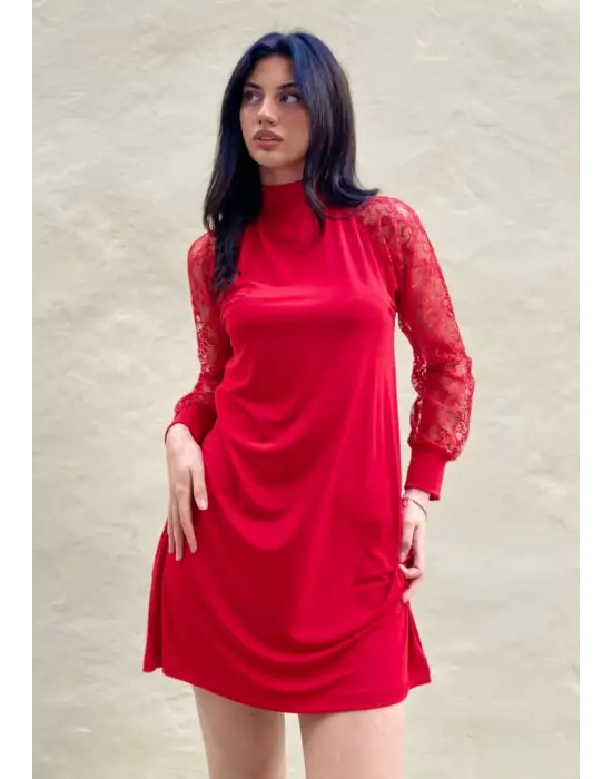 Kadın Uzun Kollu Damla Detaylı Sandy Mini Elbise