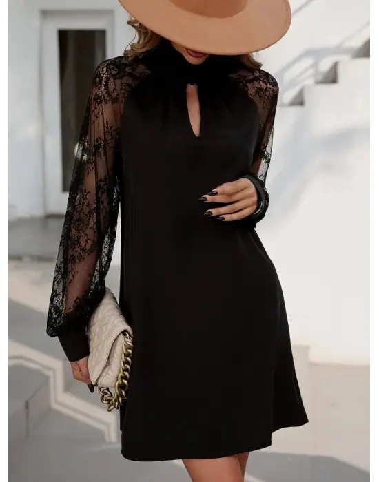 Kadın Uzun Kollu Damla Detaylı Sandy Mini Elbise