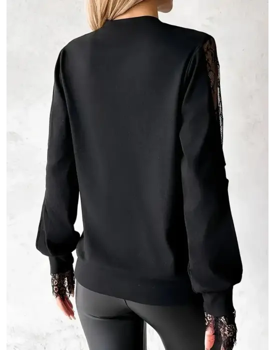 Kadın Uzun Kollu Damla Detaylı Viskon Iki Iplik Bluz