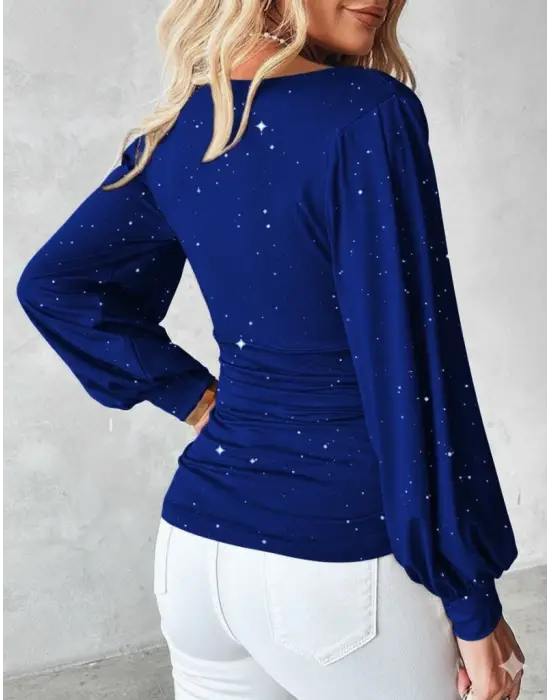 Kadın Uzun Kollu Degaje Yaka Taşlı Sandy Bluz