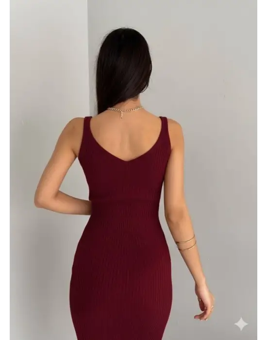 Kadın Uzun Kollu Delikli Kazak Askılı Elbise Triko Ikili Takım